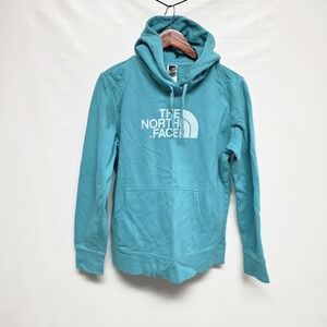 The North Face Women's Hoodie Size M Turqoise Pullover Fleece Lined Cotton Lg